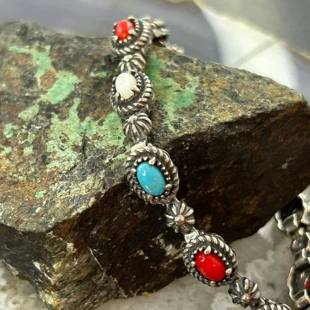 Carolyn Pollack Sterling Silver Multi Gemstone Decorated Link Bracelet For Women - Picture 4 of 10